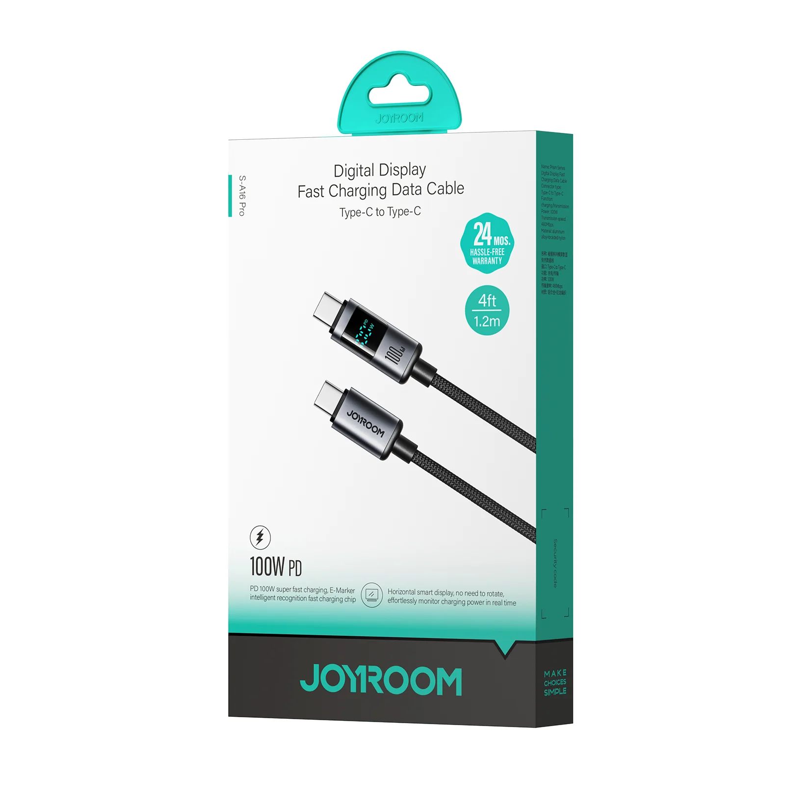 JOYROOM S-A16 Pro Prism Series 100W Digital Display Fast Charging Data Cable