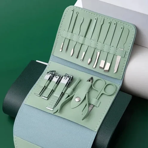 Multicolour Stainless Steel Nail Cutter Kit for Men & Women with Leather Bag - Travel Grooming Set for Facial, Cuticle, & Nail Care