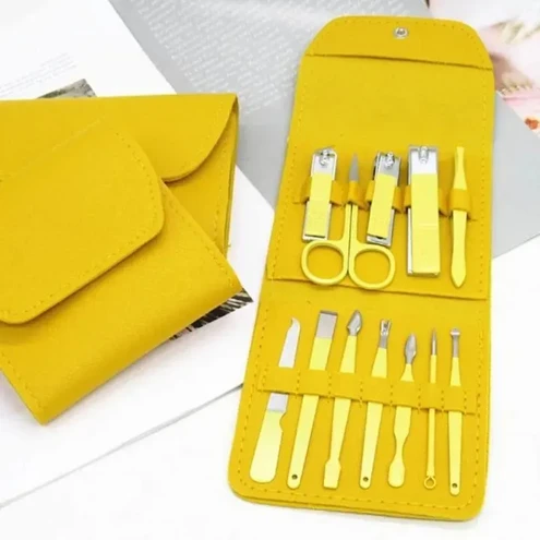Multicolour Stainless Steel Nail Cutter Kit for Men & Women with Leather Bag - Travel Grooming Set for Facial, Cuticle, & Nail Care - 3