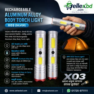 Rechargeable Aluminum Alloy Body Torch Light – X03 (Silver)